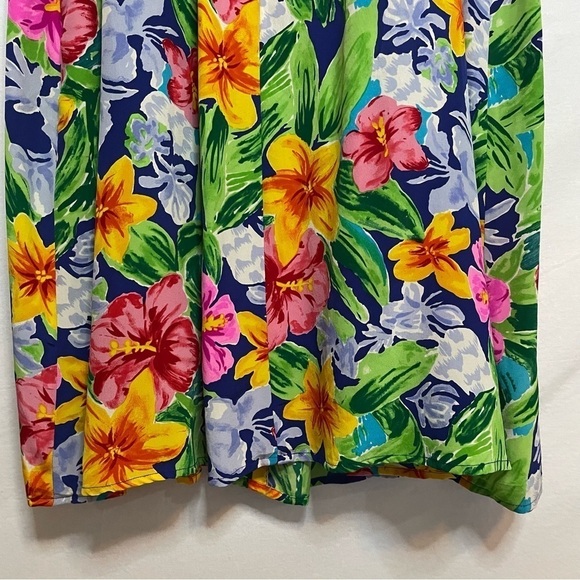 Talbots Silk Tropical Floral Pleated Button Back Midi Dress Vintage 90s - Picture 7 of 13